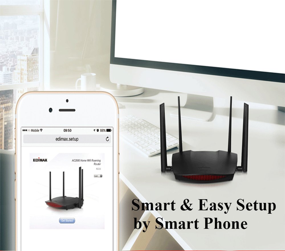 Edimax Gemini Smart Wi Fi 5 Ac2600 Gaming Router, Mu Mimo, Dual Band, Gigabit Ethernet, Ultra Long Range, Beam Forming, Smart Roaming Enabled (Rg21S)